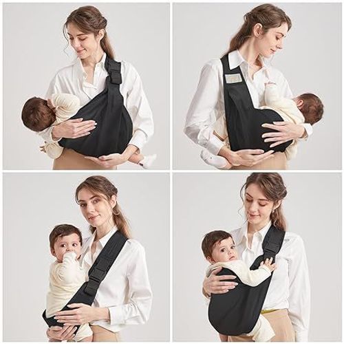 Baby Sling Carrier for Infants and Toddlers 6-36 Months (10-30 lbs), Lightweight & Breathable Cotton Hip Shoulder Carrier-Adjustable, Easy-to-Wear Side & Front Carry Toddler Sling (Black)