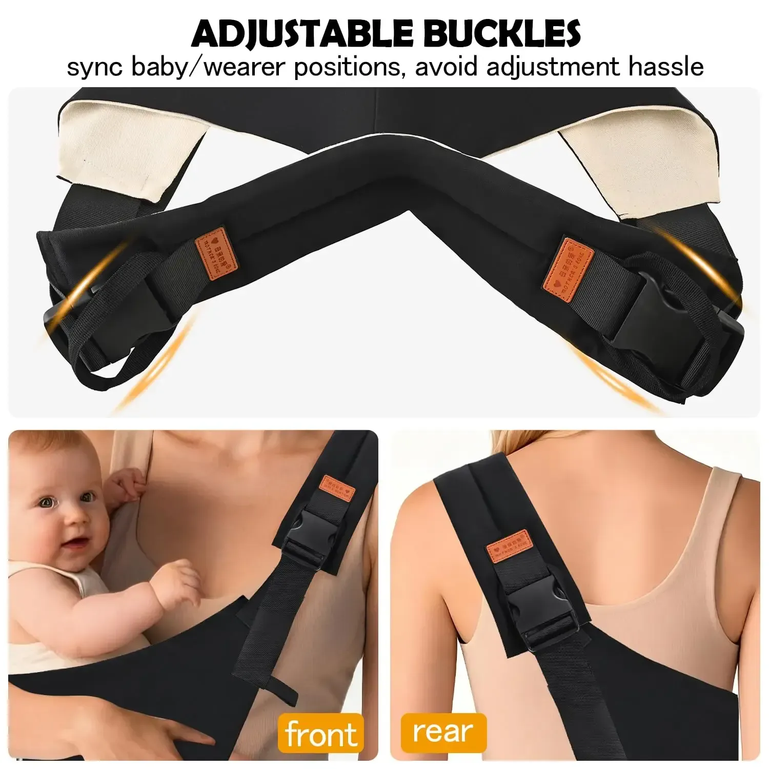Baby Sling Carrier for Infants and Toddlers 6-36 Months (10-30 lbs), Lightweight & Breathable Cotton Hip Shoulder Carrier-Adjustable, Easy-to-Wear Side & Front Carry Toddler Sling (Black)