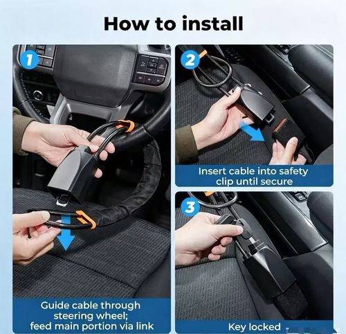 Steering Wheel Lock with 3 Keys - Universal Anti-Theft Vehicle Accessories, Car Interior Accessories, Durable Construction, Quick Installation, Vjc Cable Compatibility for Cars, Trucks, SUVs