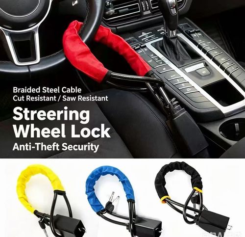 Steering Wheel Lock with 3 Keys - Universal Anti-Theft Vehicle Accessories, Car Interior Accessories, Durable Construction, Quick Installation, Vjc Cable Compatibility for Cars, Trucks, SUVs