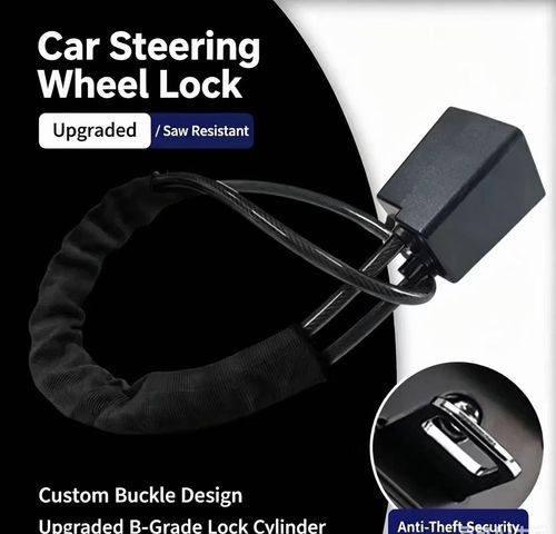 Steering Wheel Lock with 3 Keys - Universal Anti-Theft Vehicle Accessories, Car Interior Accessories, Durable Construction, Quick Installation, Vjc Cable Compatibility for Cars, Trucks, SUVs