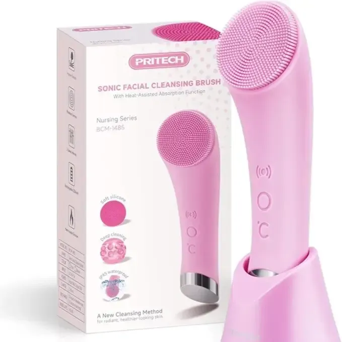Facial Cleansing Brush, PRITECH Heatable Vibrating Face Scrubber with Massage, Silicone Face Scrubber for Women & Men, Electric Facial Cleanser for Deep Cleansing, Gentle Exfoliating (Pink) SummerWins DealsForYouDays