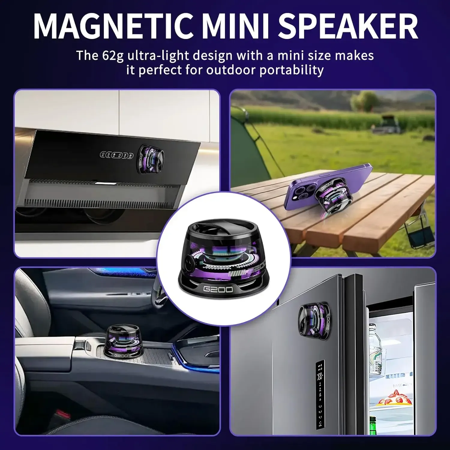 G200 Magnetic Bluetooth Speaker with RGB Light, 40mm Drivers, Bluetooth 5.3,Portable for Travel & C amping Adjustable Sound Volume