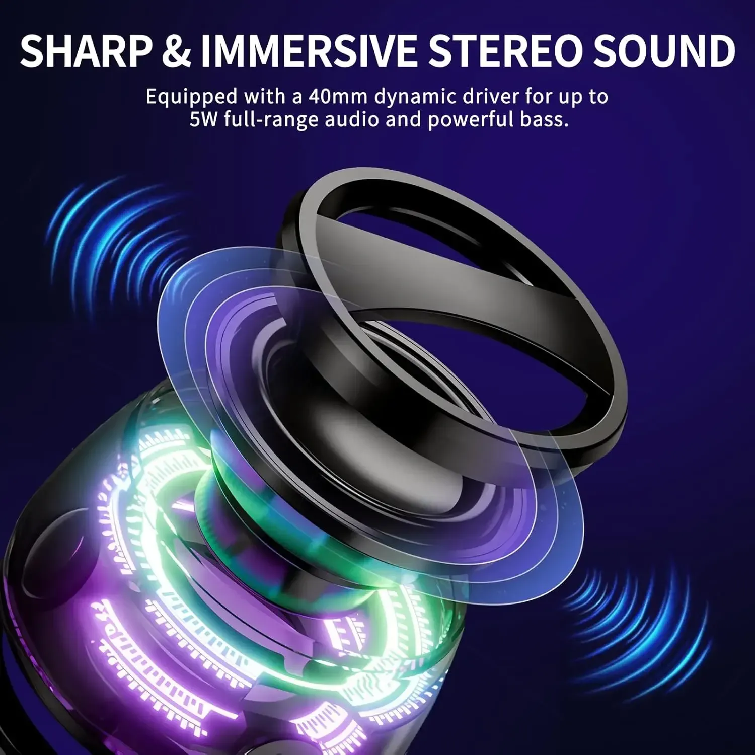 G200 Magnetic Bluetooth Speaker with RGB Light, 40mm Drivers, Bluetooth 5.3,Portable for Travel & C amping Adjustable Sound Volume