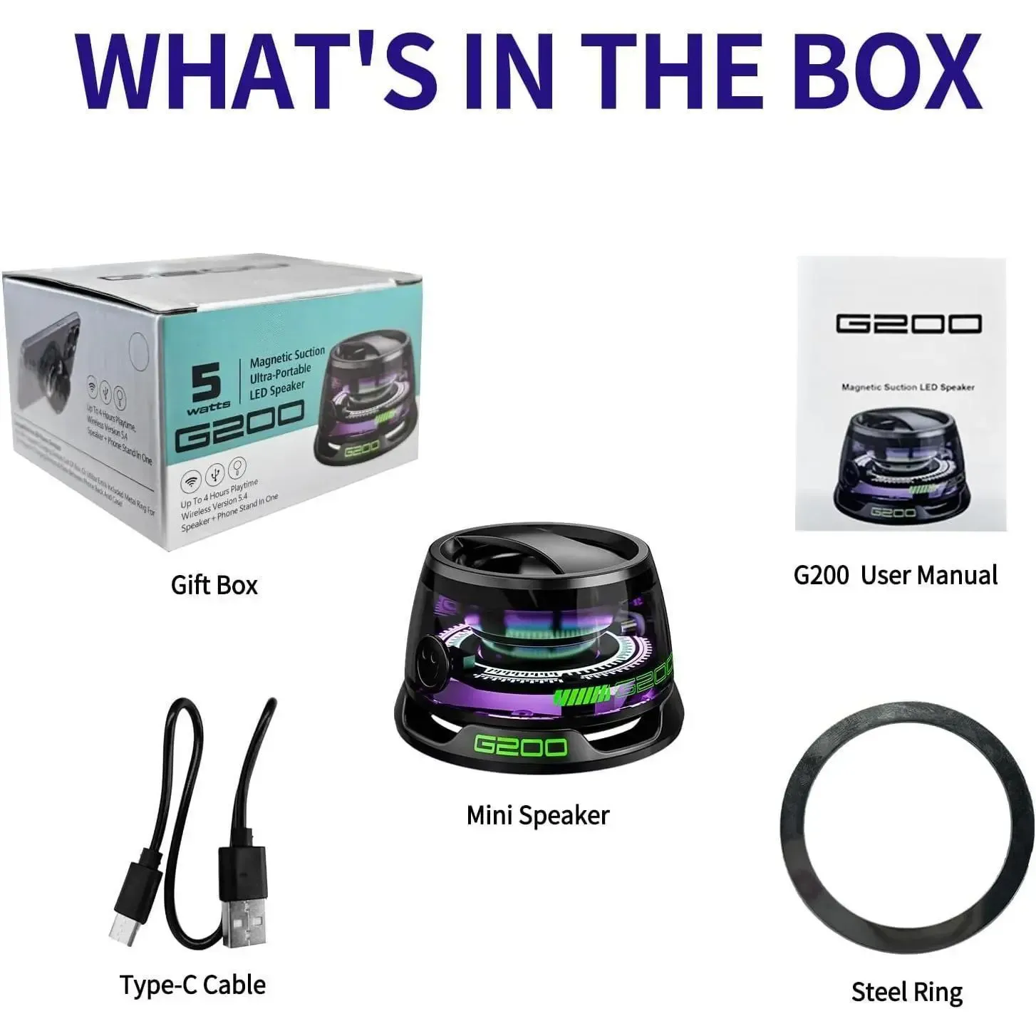 G200 Magnetic Bluetooth Speaker with RGB Light, 40mm Drivers, Bluetooth 5.3,Portable for Travel & C amping Adjustable Sound Volume