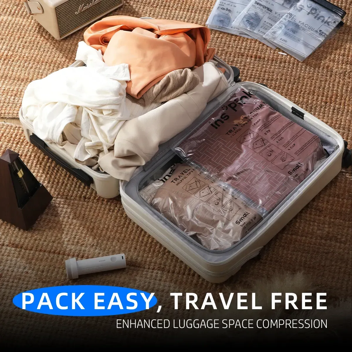 Travel Vacuum Seal Storage Bags with USB Rechargeable Electric Pump - Durable, Lightweight Multi-Sizes Organizer, Compact Space Saver, Grab-and-Go Storage for Garment, Outdoor Camping