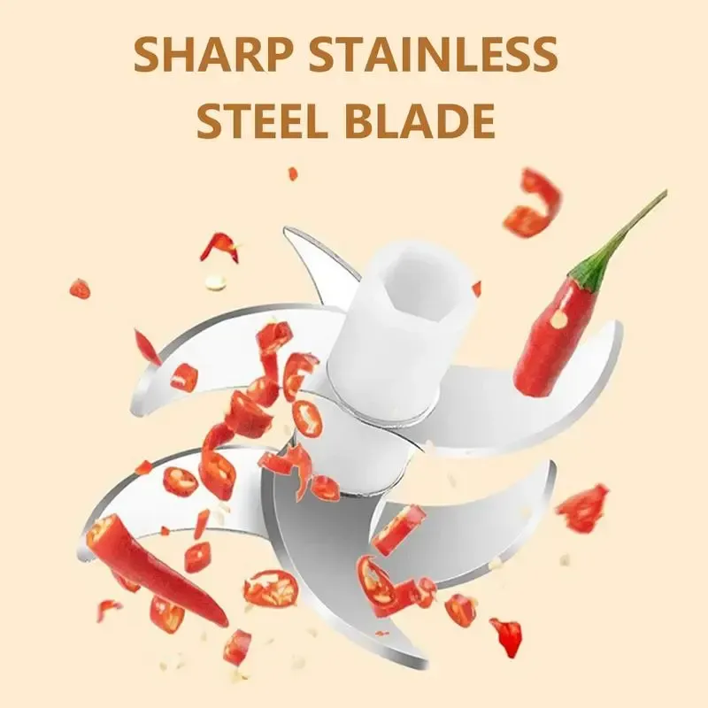 Electric Garlic Chopper4 Sharp BladesPortable Veggie Chopper300ML Garlic Grinder Masher Onion Chopper, Blender to Vegetable, Cordless Food Processor for Ginger, Chili, Fruit, Meat, Spices, Beans, etc