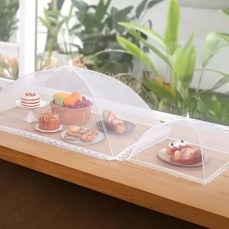 Foldable Food CoverMesh Food CoverPortable Food Shelter Picnic Supplies Ideal for Outdoor Picnics, Bbqs & Parties ContainersHousehold Itemsfor SaladWhiteKitchenUtensilsLightweight Fruit Hygiene Barbecue