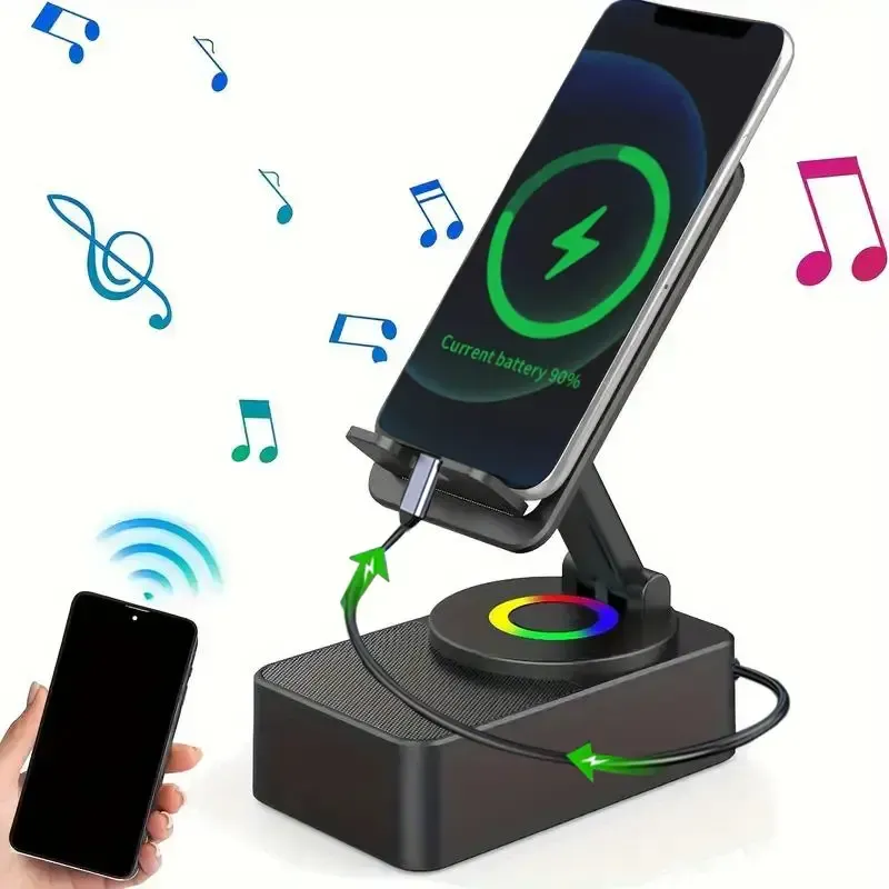5 in 1 Wireless Audio Bluetooth Speaker Portable & Foldable Stand Emergency Power,5.3FM HD Bassup Answer Calls, for iPhone Android