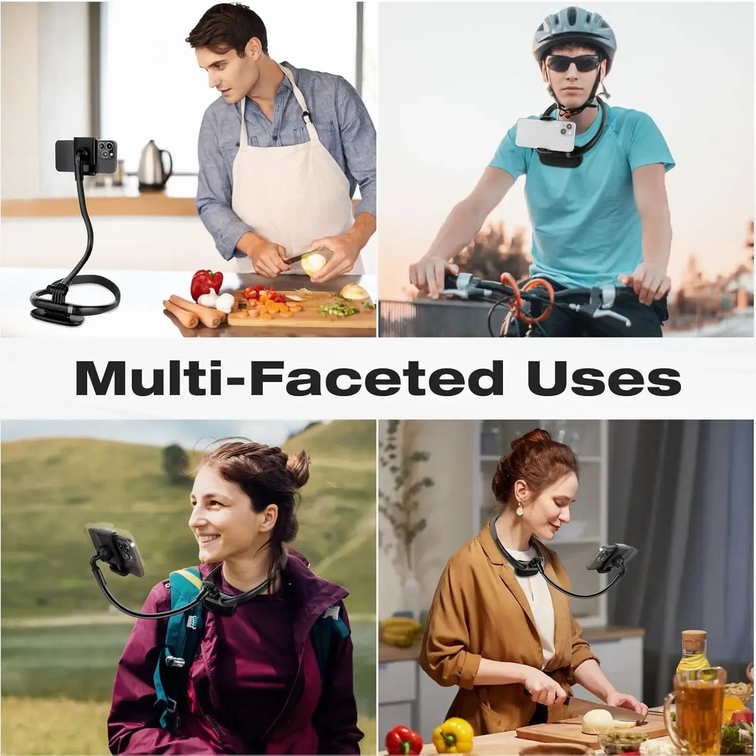 Neck Phone Holder 16 Flexible Gooseneck Magnetic Lock Hands-Free Stand for Bed DeskTravel Fits 4-7 Phones | Live Streaming  Vlogging Mount Cellphone Smartphone Grip Black US Silicone Adjustable Selfie Stick Stabilizer Multifunctional Selfie