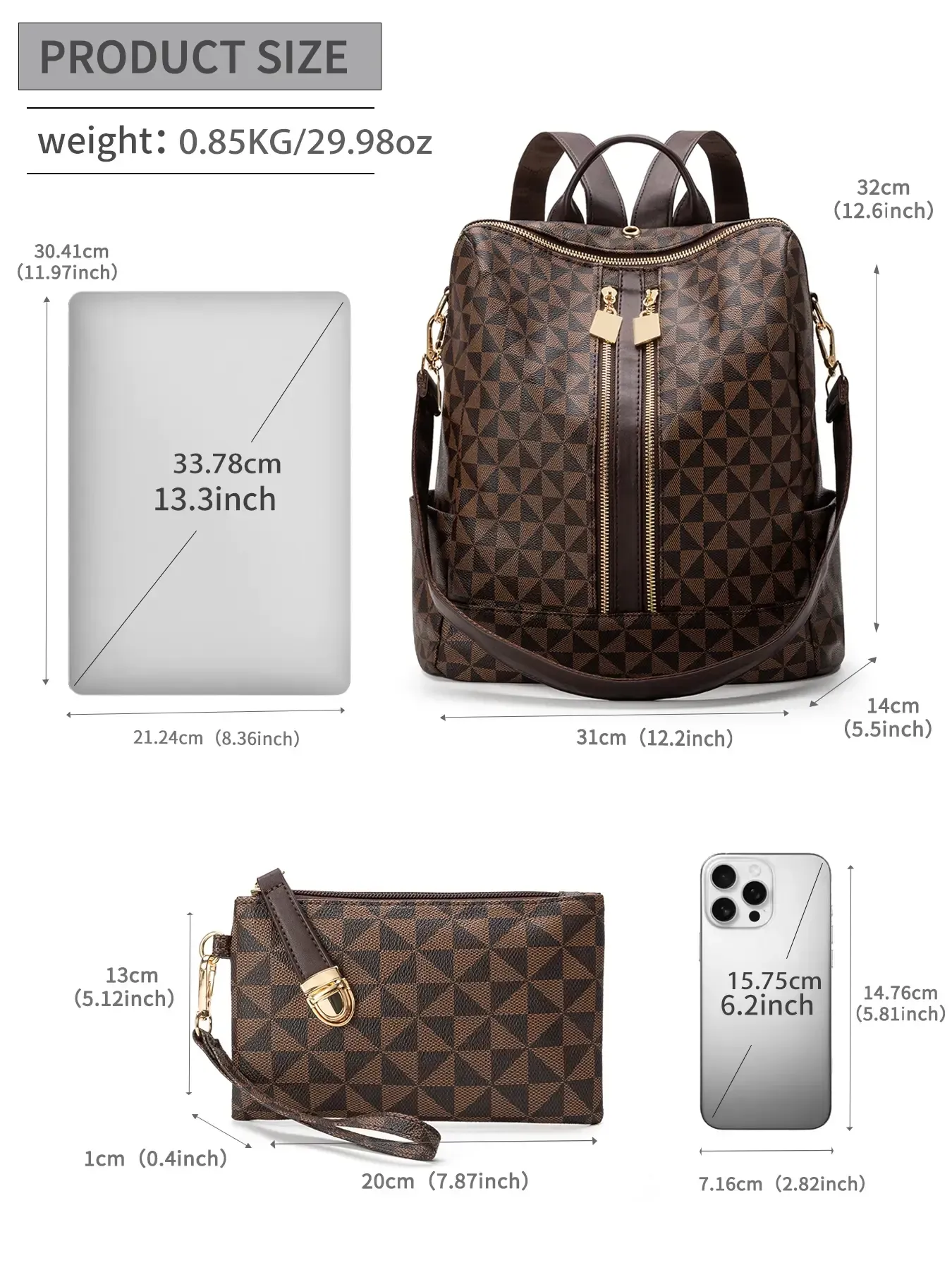 Fashionable Geometric Pattern Backpack & Wallet Set, Large Capacity Vintage Multifunctional Backpack, Versatile High-quality Daily Commuting Bag Set, Purse Backpack Combo, Backpack Plus Purse Combo