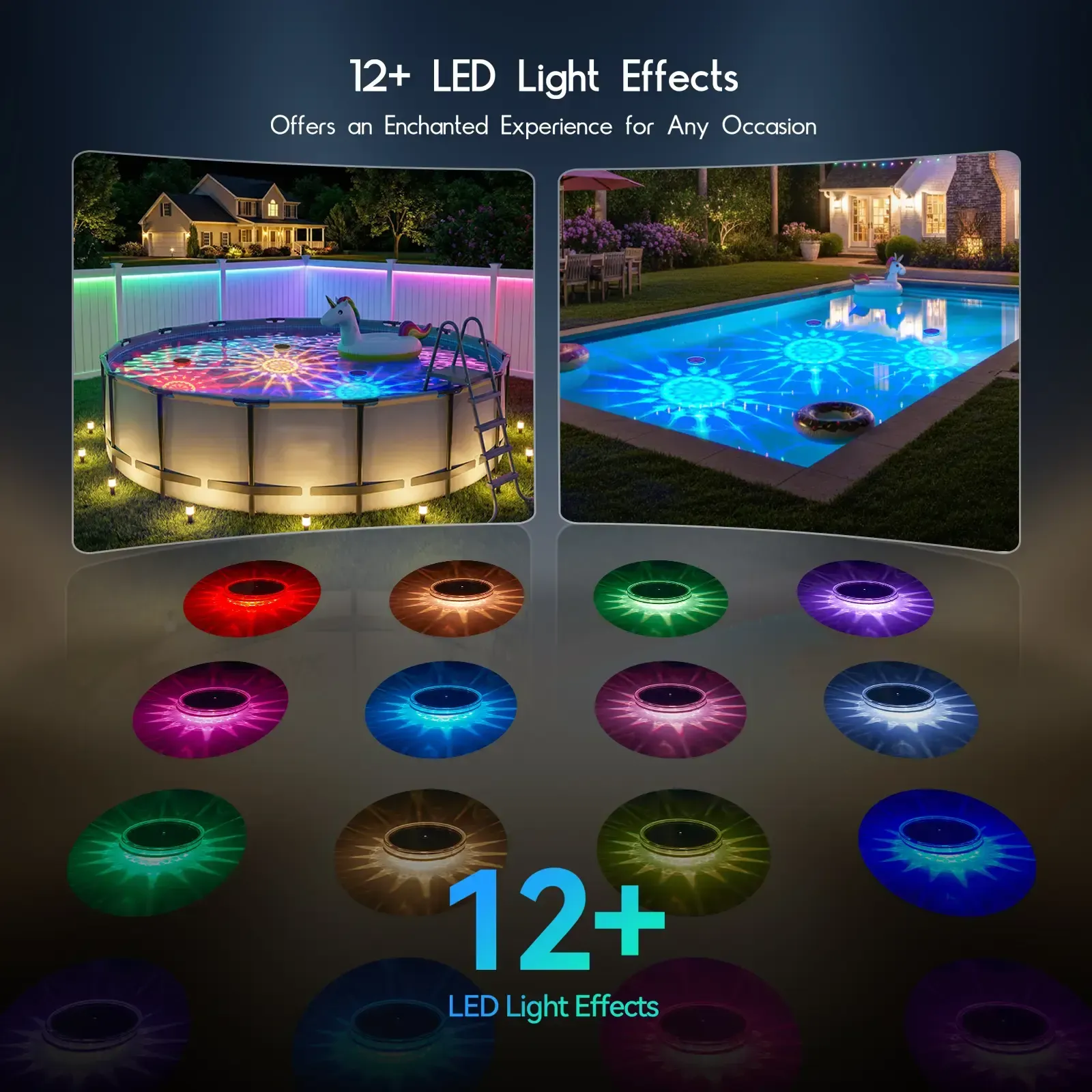 2pack Solar Floating Pool Lights, RGB Pool Lights with Remote Control, IP68 Waterproof for Above-Ground Pools, Pool Parties, Inground Pools & Hot Tubs