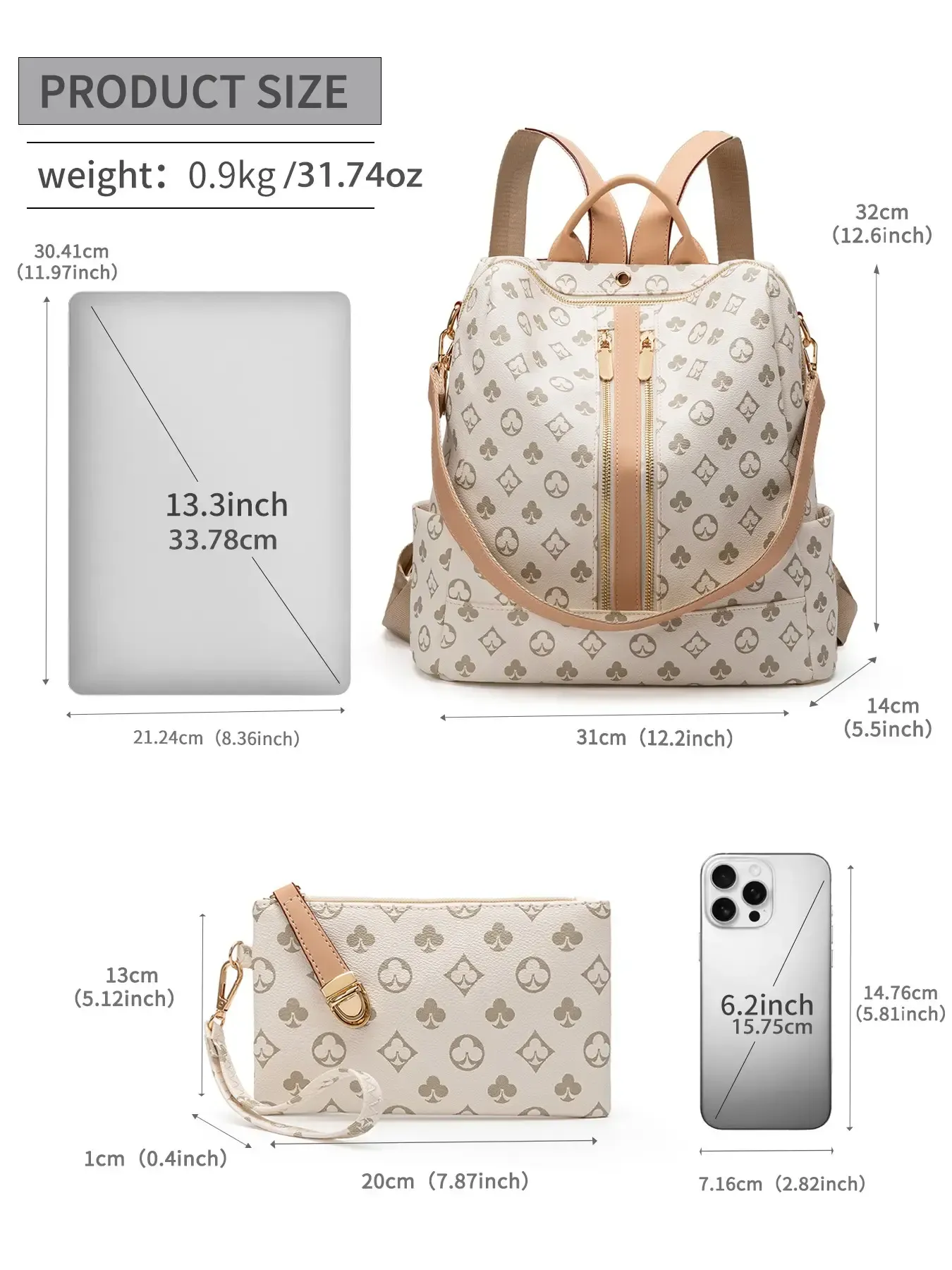 Fashionable Geometric Pattern Backpack & Wallet Set, Large Capacity Vintage Multifunctional Backpack, Versatile High-quality Daily Commuting Bag Set, Purse Backpack Combo, Backpack Plus Purse Combo