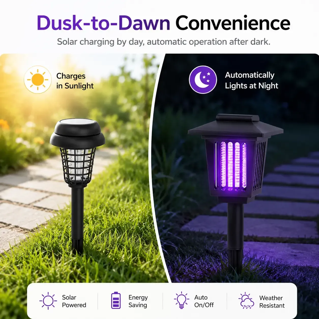 2 Pack Solar Mosquito Zapper Light Auto OnOff Outdoor Lawn Landscape Lamp