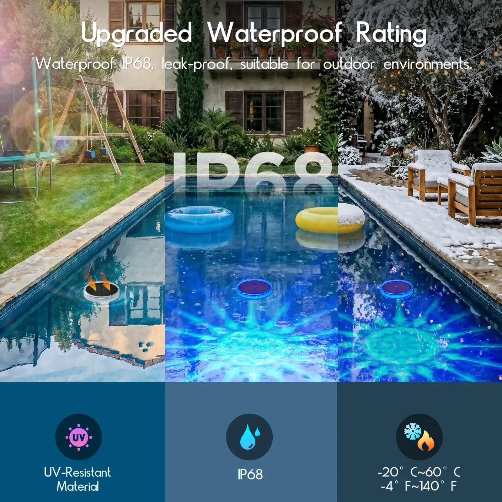 2pack Solar Floating Pool Lights, RGB Pool Lights with Remote Control, IP68 Waterproof for Above-Ground Pools, Pool Parties, Inground Pools & Hot Tubs