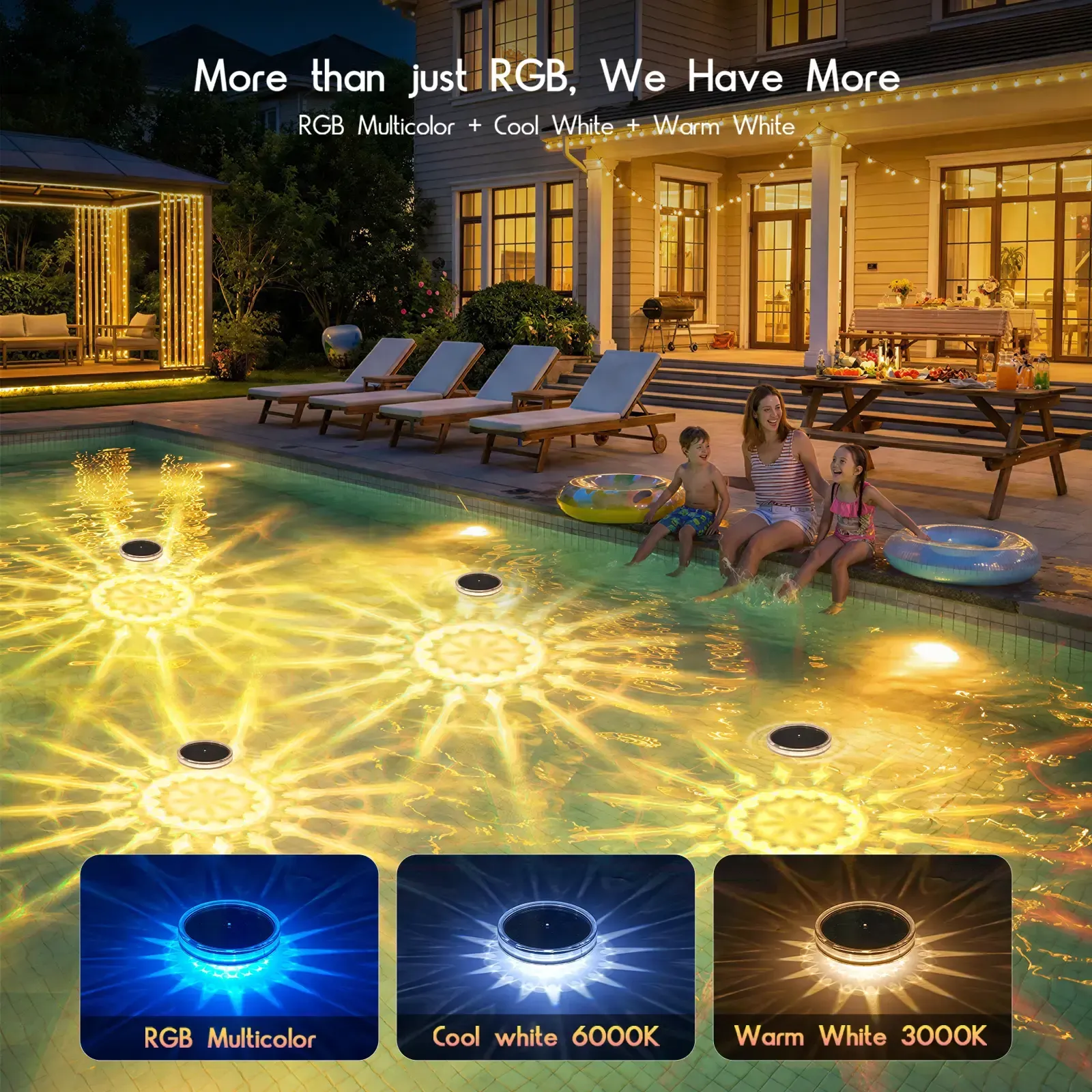 2pack Solar Floating Pool Lights, RGB Pool Lights with Remote Control, IP68 Waterproof for Above-Ground Pools, Pool Parties, Inground Pools & Hot Tubs