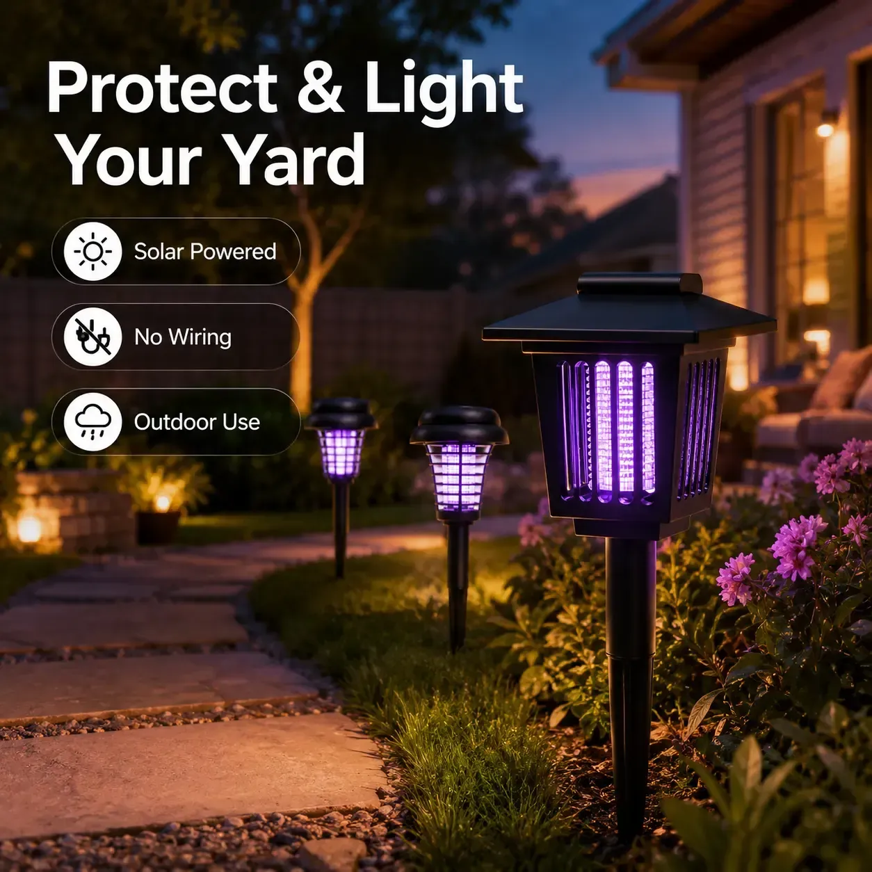 2 Pack Solar Mosquito Zapper Light Auto OnOff Outdoor Lawn Landscape Lamp