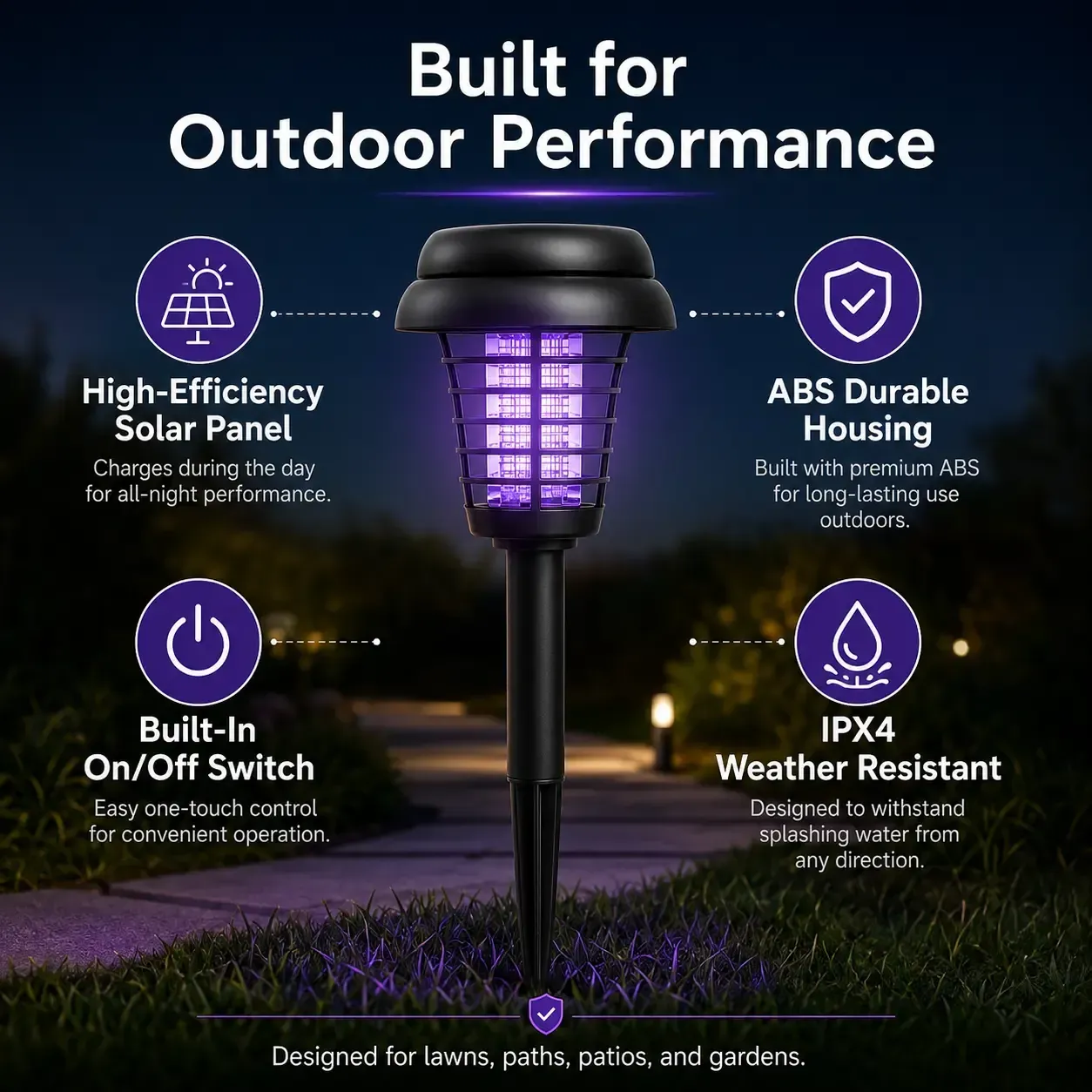 2 Pack Solar Mosquito Zapper Light Auto OnOff Outdoor Lawn Landscape Lamp