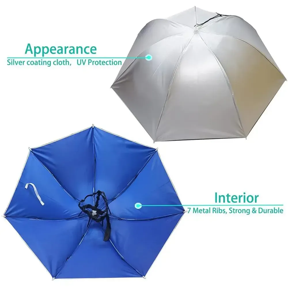 Uv Protection Umbrella Hat, Hands Free Adjustable Umbrella Cap, Sun Protection Folding Umbrella Hat for Fishing, Golf, Camping, Hiking, Beach, and Gardening, Beach Umbrella Summer Umbrella, Fishing Accessories, Outdoor Umbrella, Lightweight Umbrella