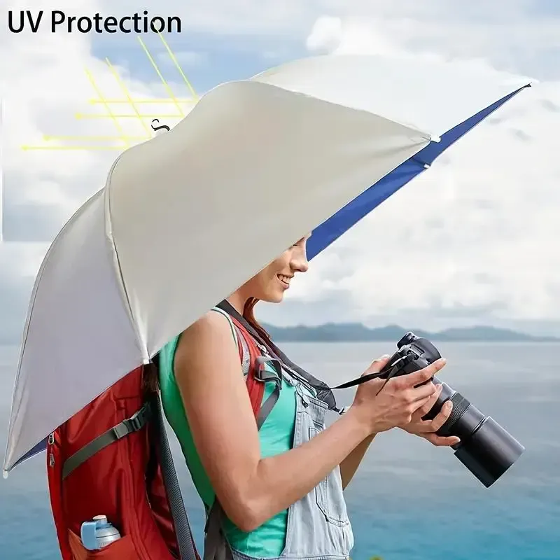 Uv Protection Umbrella Hat, Hands Free Adjustable Umbrella Cap, Sun Protection Folding Umbrella Hat for Fishing, Golf, Camping, Hiking, Beach, and Gardening, Beach Umbrella Summer Umbrella, Fishing Accessories, Outdoor Umbrella, Lightweight Umbrella
