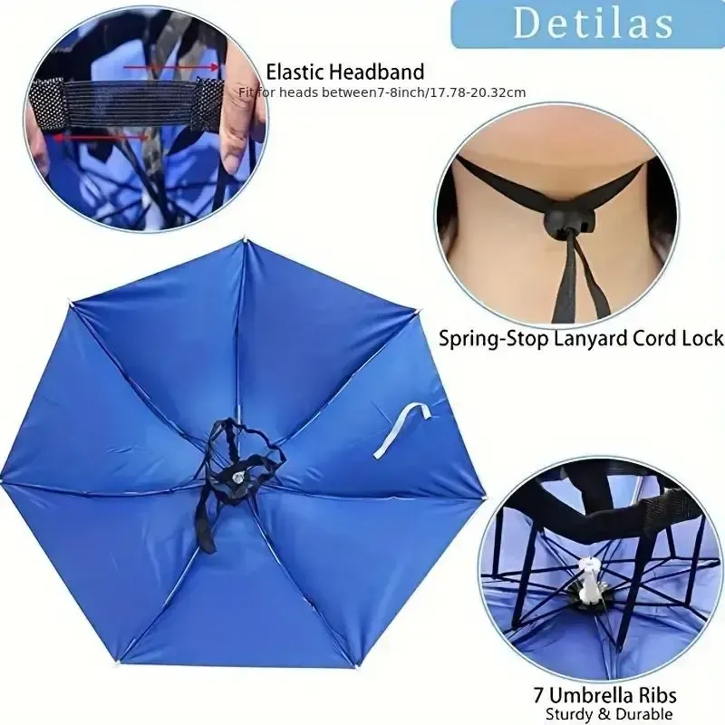 Uv Protection Umbrella Hat, Hands Free Adjustable Umbrella Cap, Sun Protection Folding Umbrella Hat for Fishing, Golf, Camping, Hiking, Beach, and Gardening, Beach Umbrella Summer Umbrella, Fishing Accessories, Outdoor Umbrella, Lightweight Umbrella