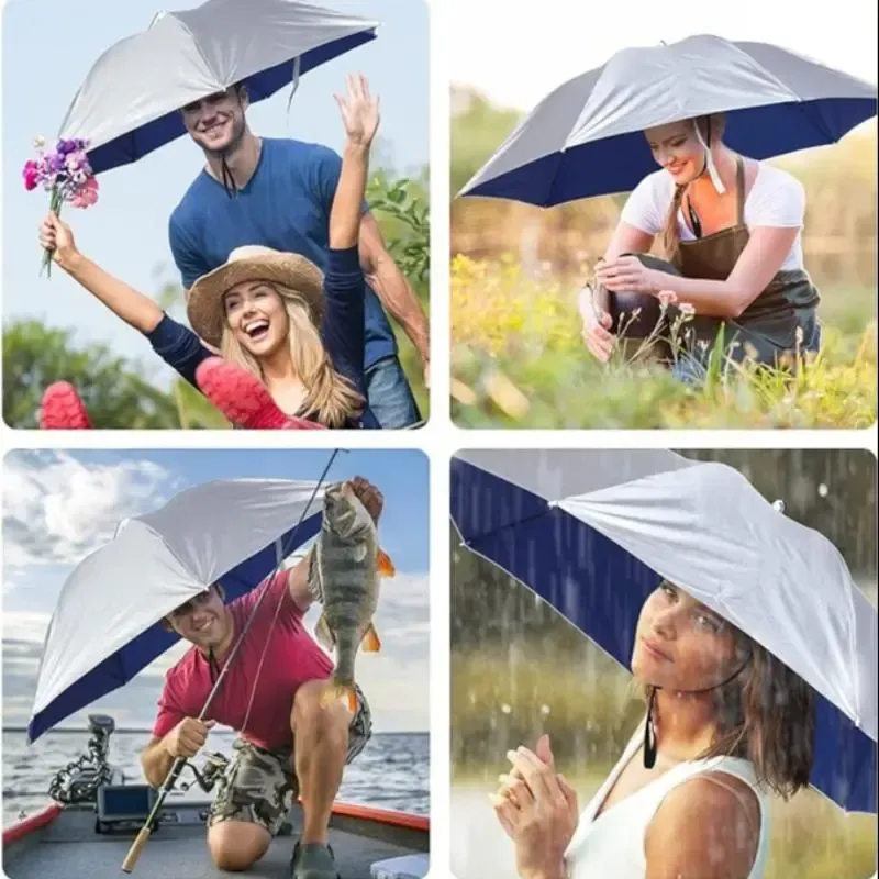 Uv Protection Umbrella Hat, Hands Free Adjustable Umbrella Cap, Sun Protection Folding Umbrella Hat for Fishing, Golf, Camping, Hiking, Beach, and Gardening, Beach Umbrella Summer Umbrella, Fishing Accessories, Outdoor Umbrella, Lightweight Umbrella