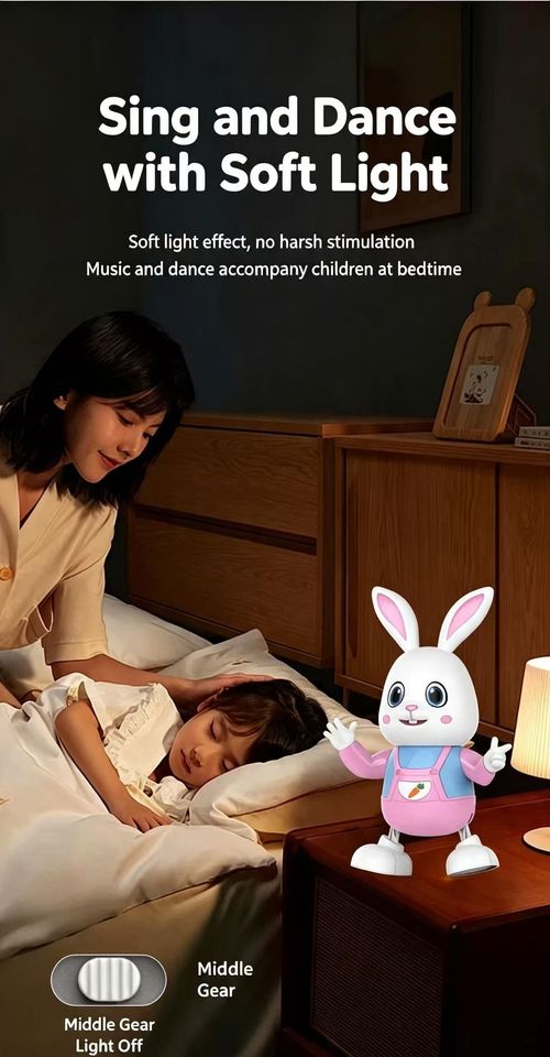 Cute Dancing Drumming Rabbit Toy! 20 Kids Songs, Colorful Lights, Swing & Dance. Lights can be turned off, eye-friendly for babies!