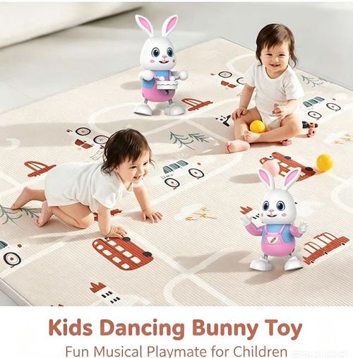 Cute Dancing Drumming Rabbit Toy! 20 Kids Songs, Colorful Lights, Swing & Dance. Lights can be turned off, eye-friendly for babies!
