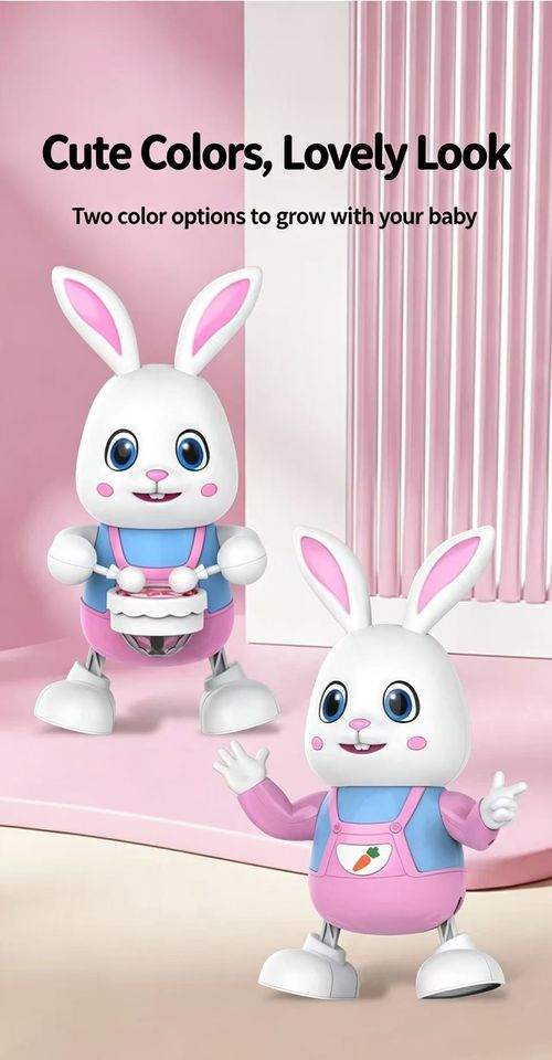 Cute Dancing Drumming Rabbit Toy! 20 Kids Songs, Colorful Lights, Swing & Dance. Lights can be turned off, eye-friendly for babies!