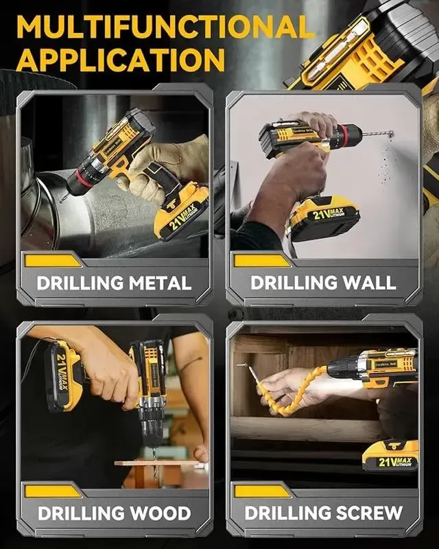Cordless Drill Tool Set 21V Electric Power Drill with 2×2.0Ah Lithium-Ion Battery and Charger, 2-Speed Portable DIY & Home Toolbox Kit , Holiday gifts