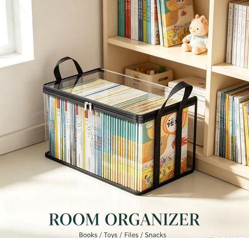 4 Pack Transparent Foldable Storage Box with Handle, Clear Book & File Organizer Bin