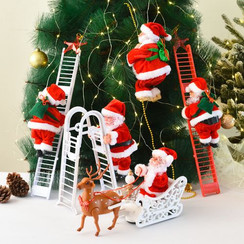 Creative Christmas Ornament Gift Electric Climbing Santa Claus Doll Toy Musical Merry Christmas Tree Hanging Decoration