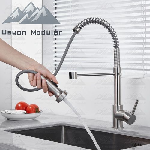 Hot and cold kitchen faucet 360 swivel spring pull down mixer stainless steel kitchen faucet high quality faucet