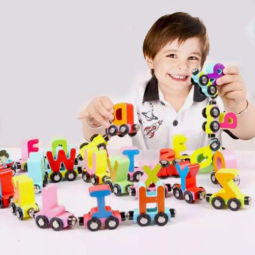 (Ghana's Top Seller) 27-Piece Wooden Alphabet Magnet Train Set for Kids | Moving Alphabet Educational Toy