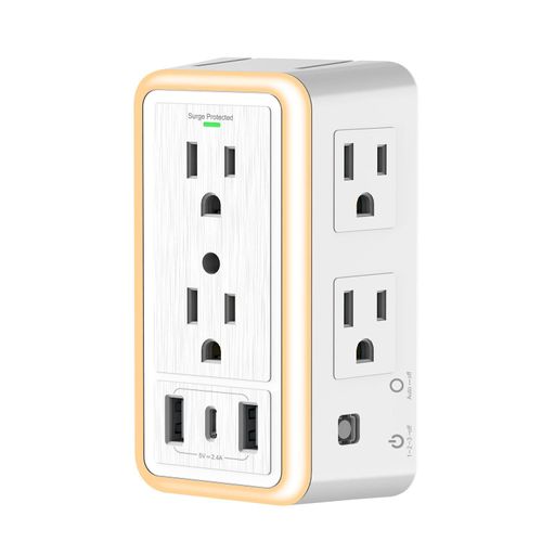 6-Outlet Wall Surge Protector with Built-in USB Ports + Soft Glow Night Light The Ultimate Home Electrical Safety Solution