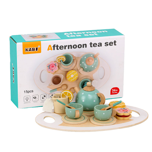 Wooden Cognitive Toy Kitchen Set for Early Childhood Education Children's Play Tea Time with Realistic Teapot and Cups