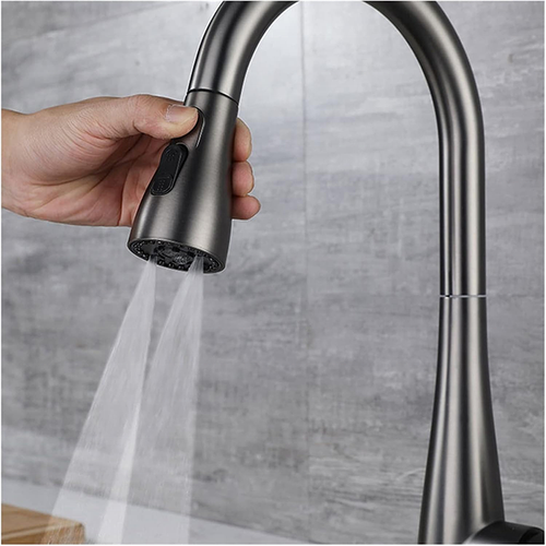 Modern Style Pull-Out Stainless Steel Faucet with Hot and Cold Water Function, Contemporary Design, Extendable, Three-Stage Adjustable for Home Use