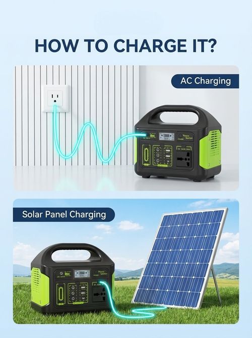 Portable outdoor power stations paired with solar panels available in 150W and 300W models portable  easy to carry and durable for long-lasting use.