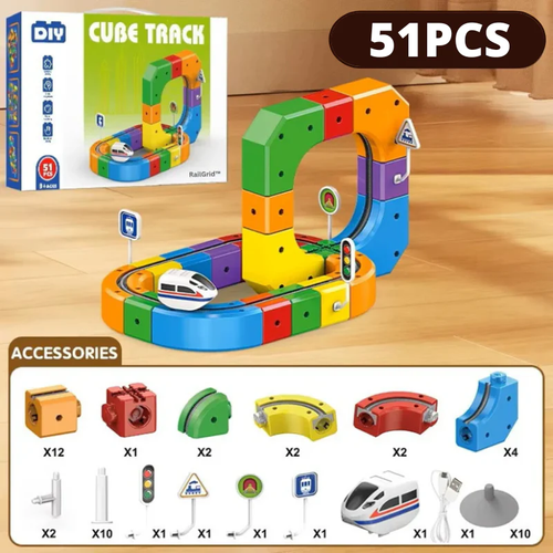 Magic magnetic building block track magnetic changeable roller coaster anti-gravity electric track small train assembly toy set