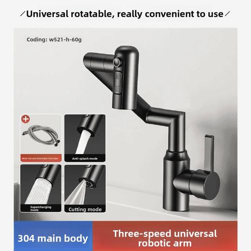 Modern 304 Stainless Steel Kitchen & Bathroom Multi-functional Robotic Arm Hot & Cold Water Dual-Use Precision Digital Display Universal Rotating Faucet