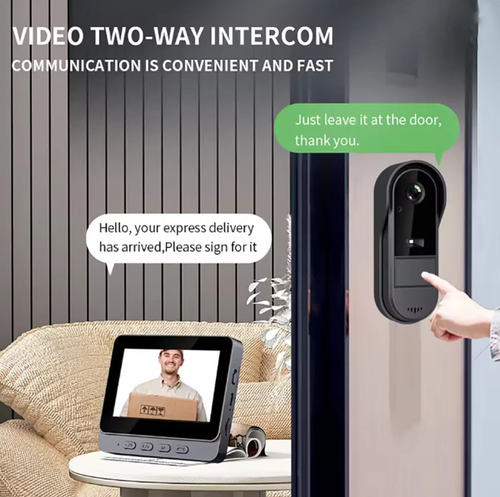X8 Waterproof Video Doorbell with Indoor Screen, Pairing-Free Home Surveillance, Video Intercom, HD Night Vision, Snapshot Capture