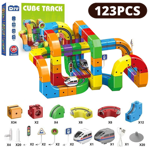 Magic magnetic building block track magnetic changeable roller coaster anti-gravity electric track small train assembly toy set