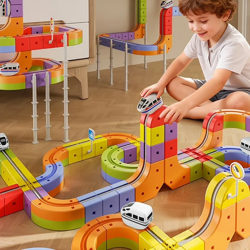 Magic magnetic building block track magnetic changeable roller coaster anti-gravity electric track small train assembly toy set
