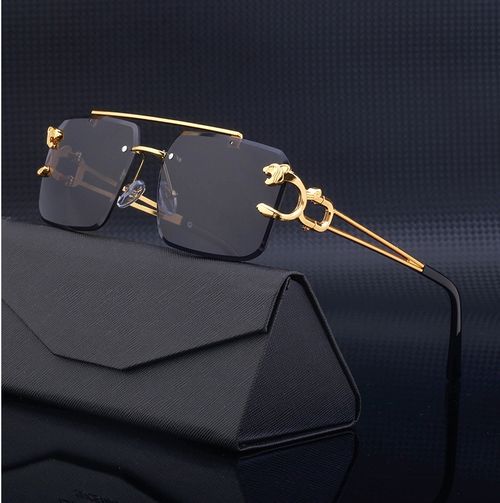 Hot sale frameless cut edge rectangular sunglasses for men and women universal frame leopard head double bridge sunglasses 2025 rimless sun glass