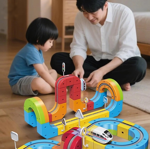 Magic magnetic building block track magnetic changeable roller coaster anti-gravity electric track small train assembly toy set