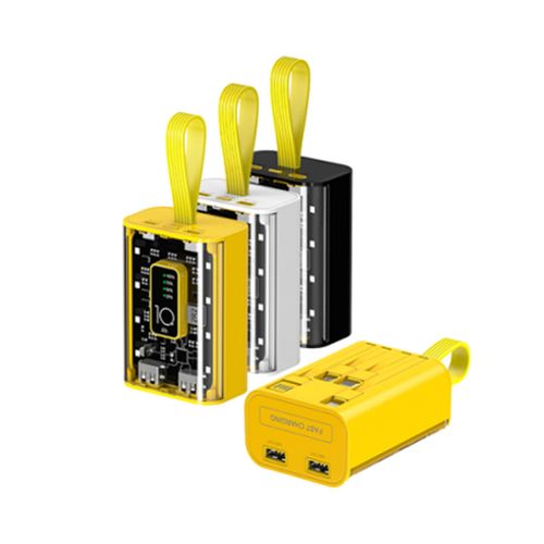New punk mecha style fast charging power 10000mah 20000mah portable 3 built-in cables