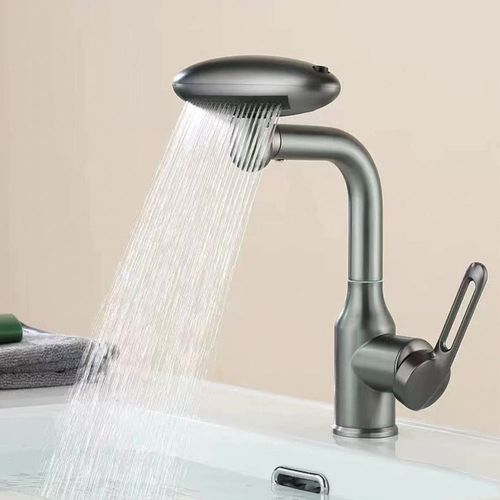 Hot sale matte gray bathroom faucet rain waterfall basin faucet deck hidden hot and cold mixer sink faucet