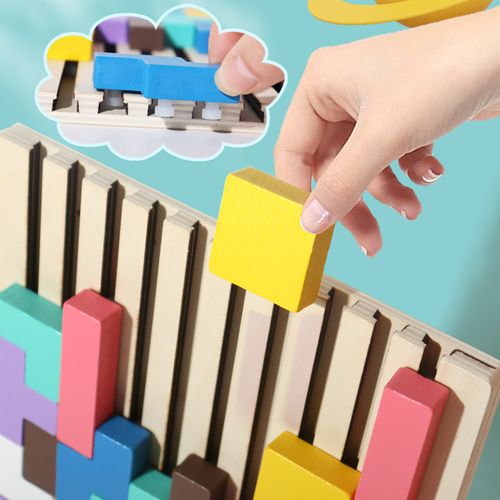 Tetris Wooden Building Blocks Baby 3D Cubic Puzzle Children's Educational Wooden Toy
