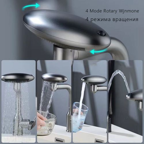 Hot sale matte gray bathroom faucet rain waterfall basin faucet deck hidden hot and cold mixer sink faucet