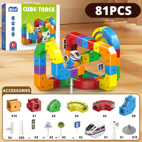 Magic magnetic building block track magnetic changeable roller coaster anti-gravity electric track small train assembly toy set